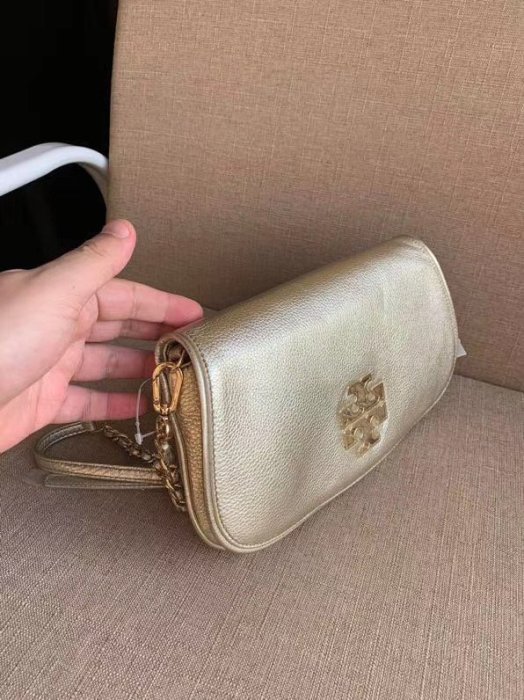 ╭☆包媽子店☆TORY BURCH 牛皮精緻LOGO 手拿/斜背鏈條包~晚宴包~((招財金))