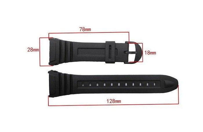 兼容潛水電子錶橡膠塑膠PU材質適配型號w-96h錶帶特殊接口 黑色