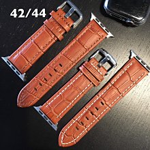 錶帶屋 【特價699】替代iwatch4  42mm 44mm義大利頂級棕色淺咖啡色鱷魚皮紋壓紋頭層牛皮錶帶