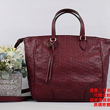 優買二手精品名牌店 GUCCI 353121 GG 紅 牛皮 肩背包 斜背包 手提包 拉鍊包 BOOKTOTE 美品