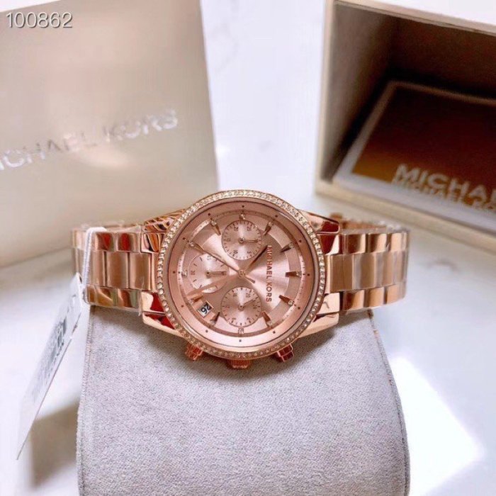 熱銷特惠 MICHAEL KORS 三眼計時-石英鑲鑽女錶MK6357明星同款 大牌手錶 經典爆款