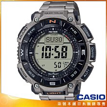 【柒號本舖】CASIO卡西歐 PROTREK 多功能太陽能登山鈦金屬錶-黑X灰 / PRG-340T-7 (台灣公司貨)