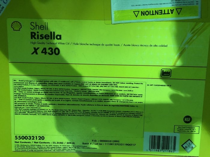 【殼牌Shell】Risella X 430、GtL技術白油，209公升/桶裝【氫碳流體/異鏈烷烴結構】美國原裝進口