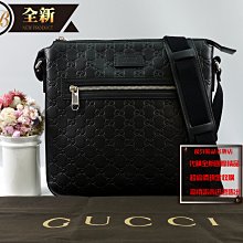 優買二手精品名牌店 GUCCI 406408 GG 字紋老花 黑色牛皮 日字包 肩背包 斜背包 郵差包 記者包 全新二