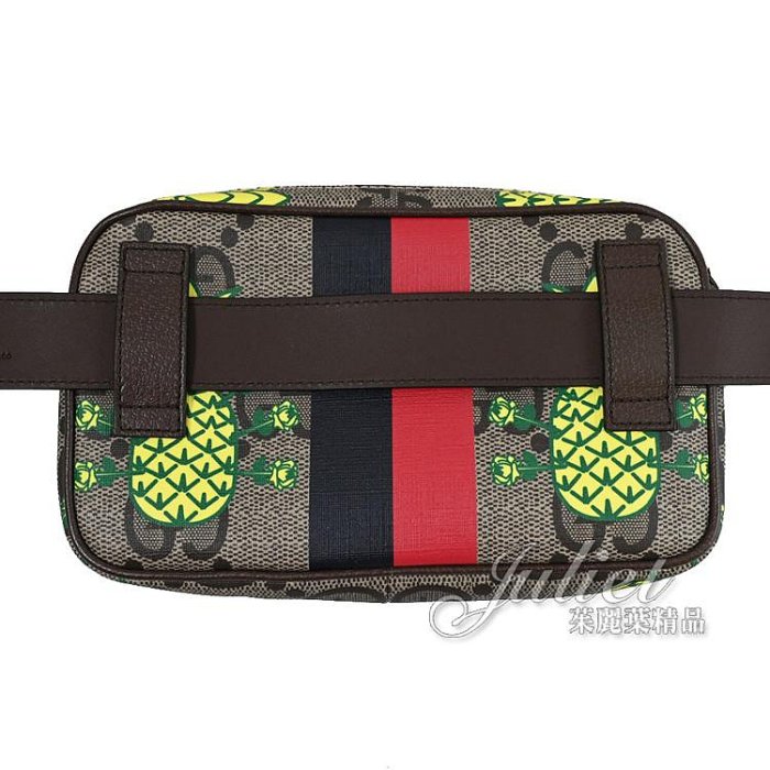 【茱麗葉精品】全新商品 GUCCI 專櫃商品 602695 限定款鳳梨印花斜背胸口包/腰包.咖邊 現貨