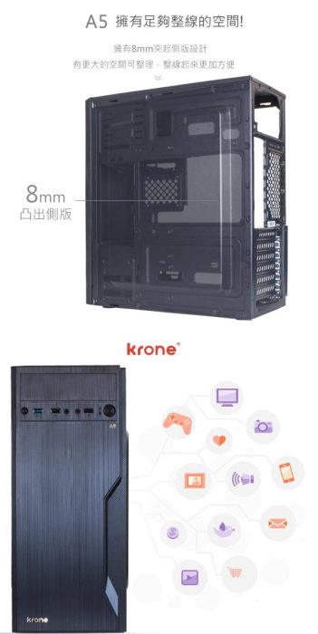 【鳥鵬電腦】krone 立光 KR-A5 電腦機殼 黑化機身 上置電源 可裝SSD 光碟機 顯卡長度32公分