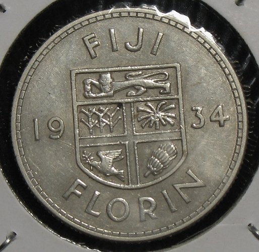 1934 英屬斐濟 喬治五世 FLORIN 銀幣