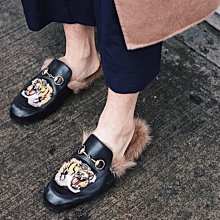 Gucci 451209 Princetown shearling-lined loafers 繡虎頭羊毛 男拖鞋