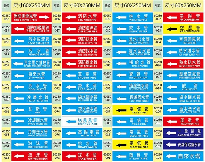 【珍福設計-大張管路】管路貼紙 管線標示 大樓管路貼紙 工廠管路貼紙 消防管路貼紙 機電管路貼紙 機台管路貼紙