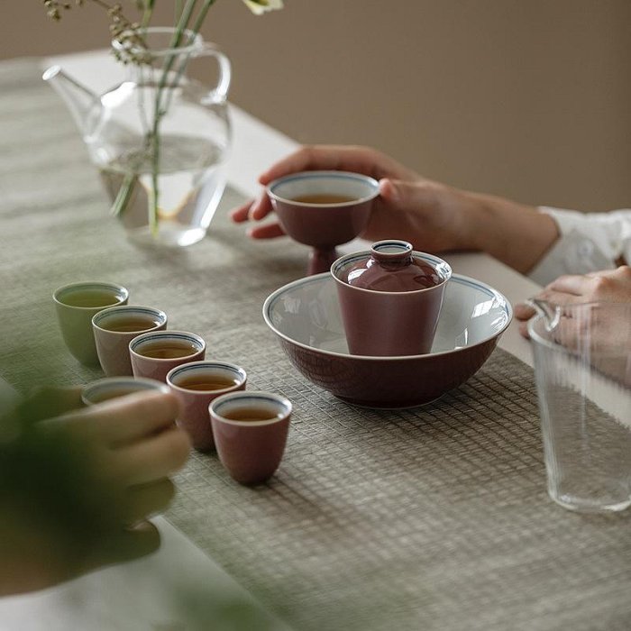 現貨 茶道 茶杯 暮蒼齋 整套功夫茶具禮盒套裝家用茶具套組豇豆紅蓋碗茶杯茶盤