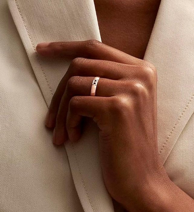 法國專櫃精品名牌 Hermès 愛馬仕 玫瑰金 正18K 750  經典品牌H真鑽石 戒指 HERMES 鑽戒 稀有限定