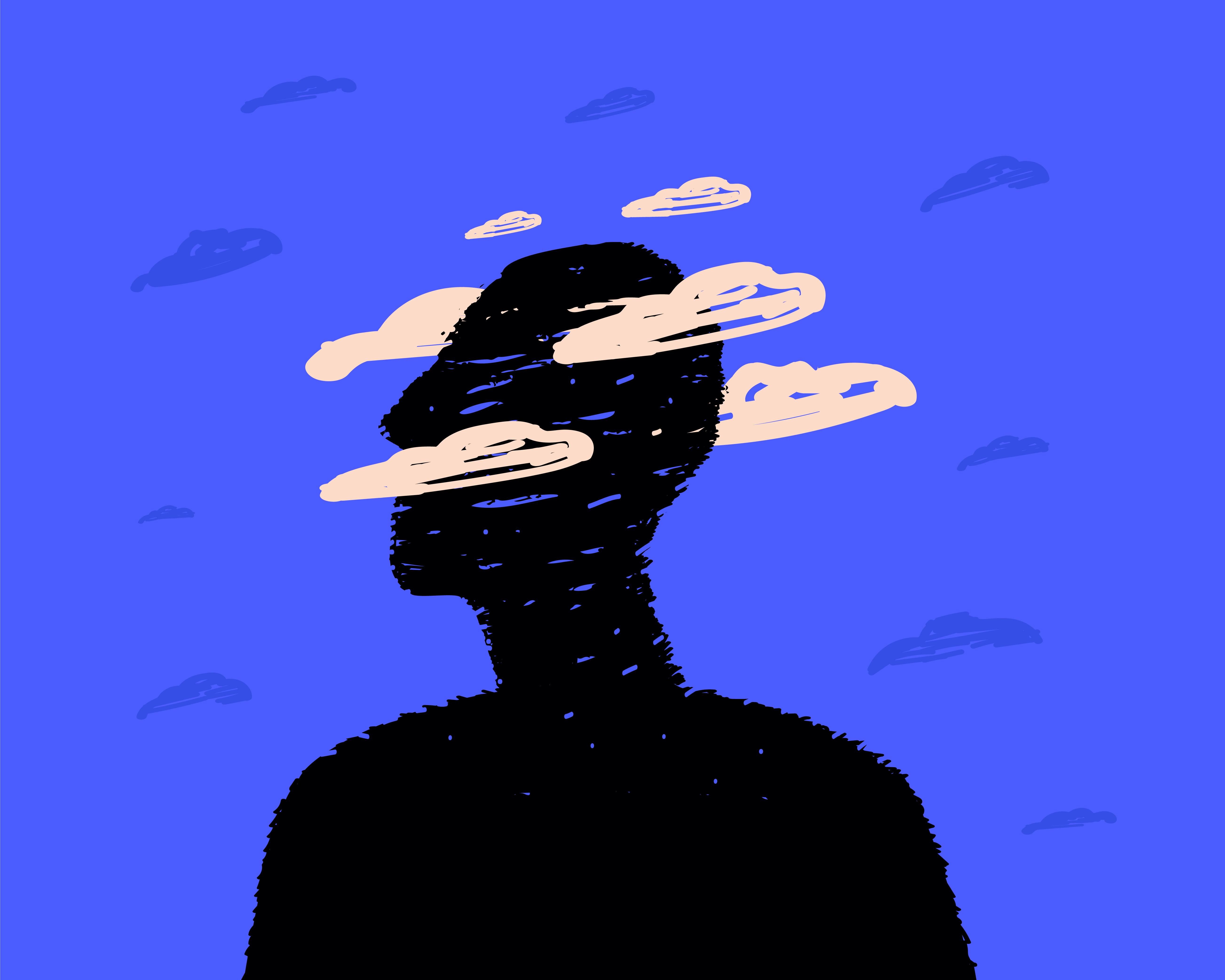 Illustration of man with brain fog.