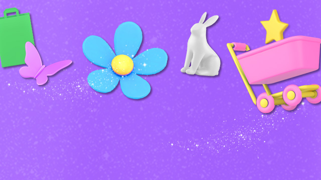 Sparkling purple background with spring icons on top 