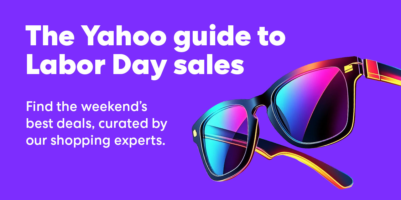 Image of products with a rainbow overlay on a purple background with the text: "Labor day sales." 