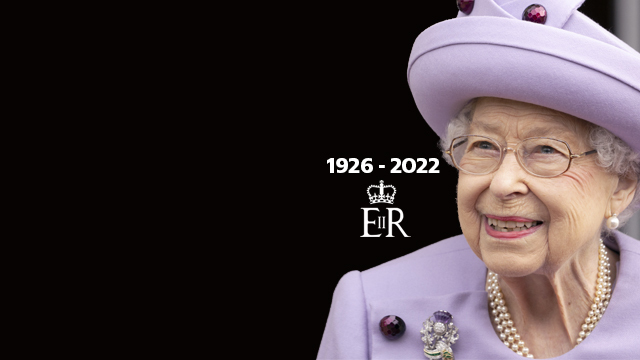 Queen Elizabeth II smiles broadly. The caption reads Queen Elizabeth II: 1926-2022