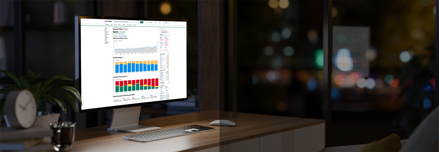 Computer on desk displaying community page with charts