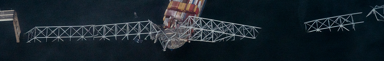 Key Bridge Accident
BALTIMORE, MD- March 26: The scene where Singapore-flagged container vessel Dali crashed into the Francis Scott Key Bridge in Baltimore, MD on March 26, 2024. (Photo by Carolyn Van Houten/The Washington Post via Getty Images)