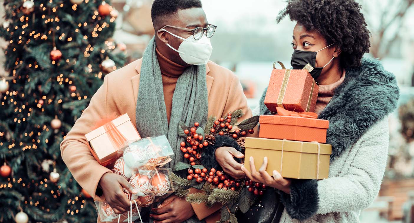 A couple shopping for holiday gifts.