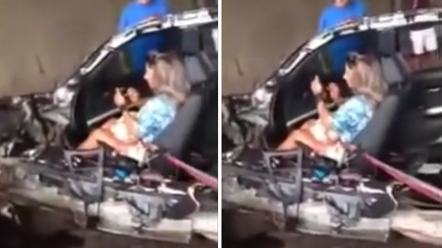 This shocking video shows a woman who survived a horrible accident in which...