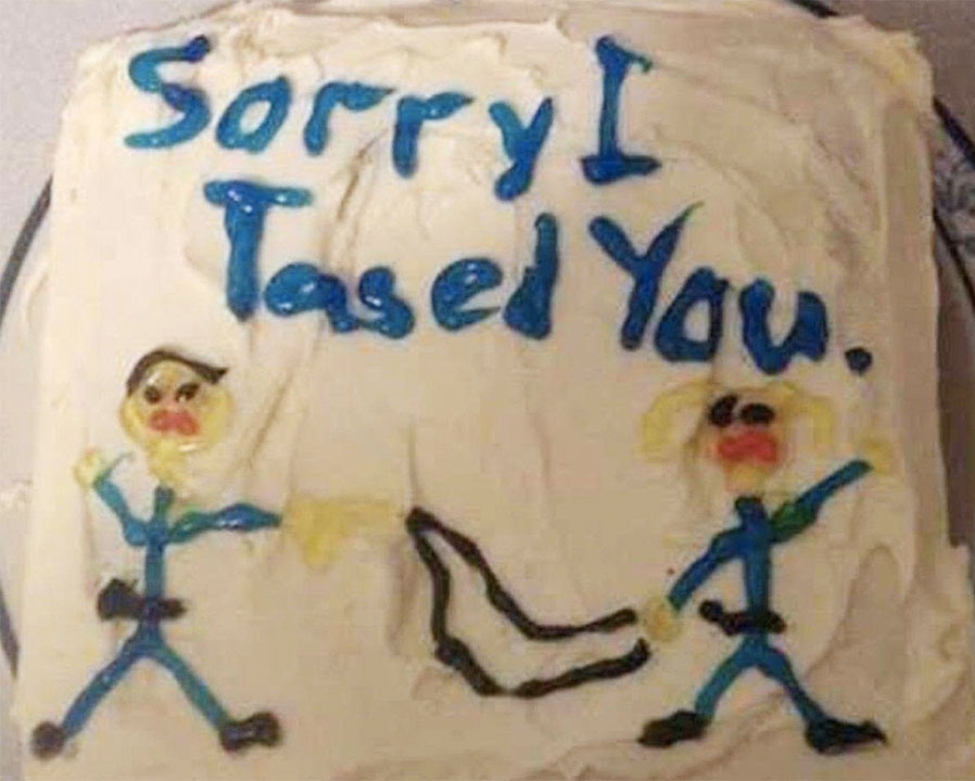 'Sorry I tased you' cake doesn't cut it for woman suing police officer Tassss