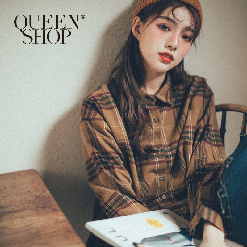 Ｑｕｅｅｎ Ｓｈｏｐ【01023573】格紋配色長版襯衫＊現+預＊