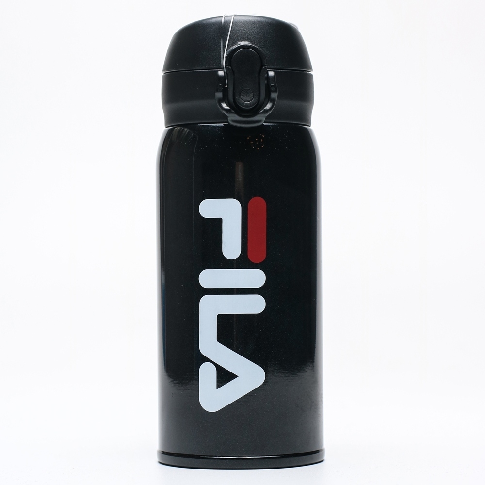 FILA 黑 大字LOGO 不鏽鋼 矽膠蓋 330ML 保溫杯(布魯克林) OTT9020BK