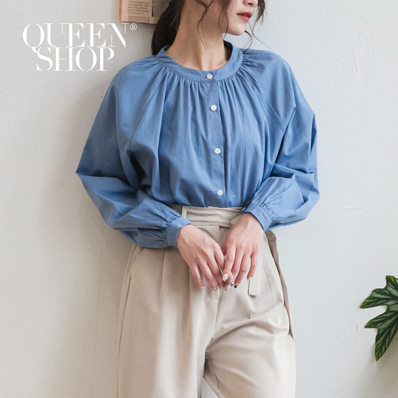 Ｑｕｅｅｎ Ｓｈｏｐ【01096363】簡約素色排釦造型長袖上衣 兩色售＊現+預＊