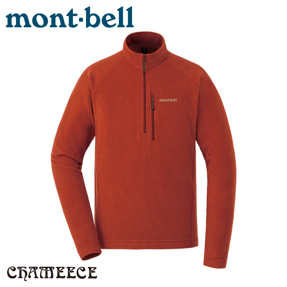 【Mont-Bell 日本 男 Chameece Pullover 刷毛半門襟《椒紅》】1104983/刷毛長袖/中層衣/休閒衫