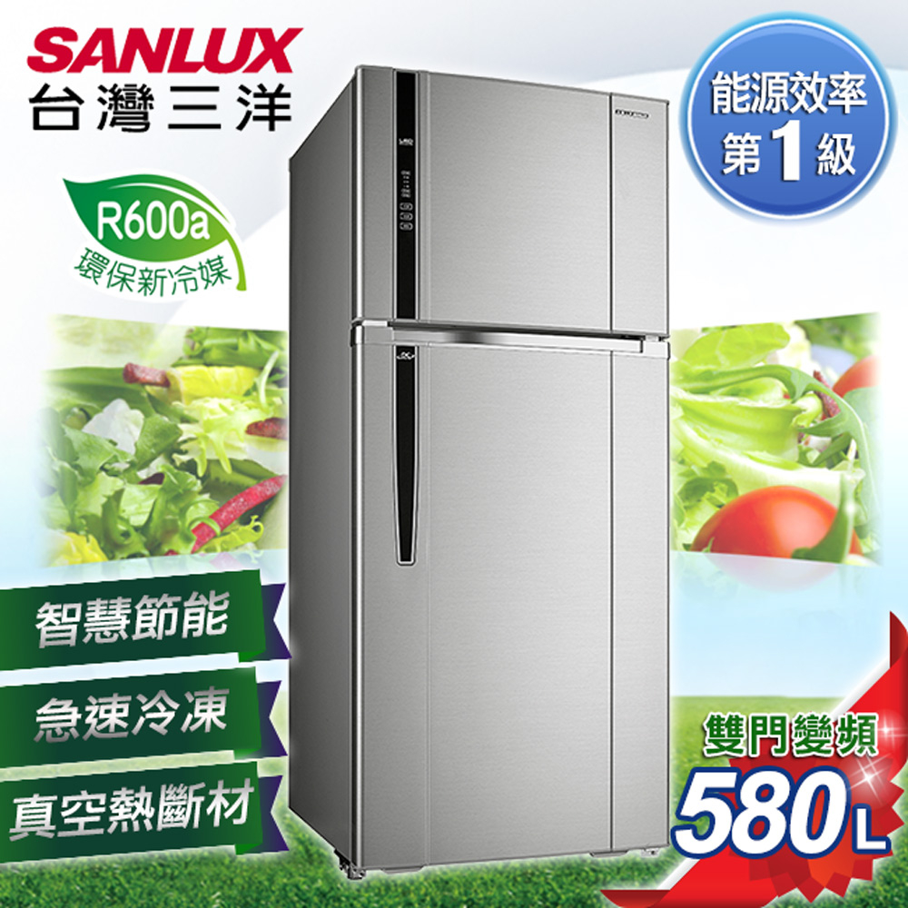 台灣三洋 SANLUX 一級能效 580L雙門直流變頻冰箱-銀色系 SR-C580BV1