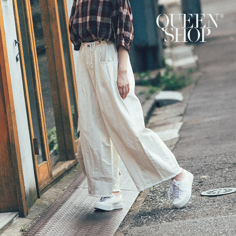 Ｑｕｅｅｎ Ｓｈｏｐ【04101257】腰抽繩下腳鬚邊設計大寬褲＊預購＊