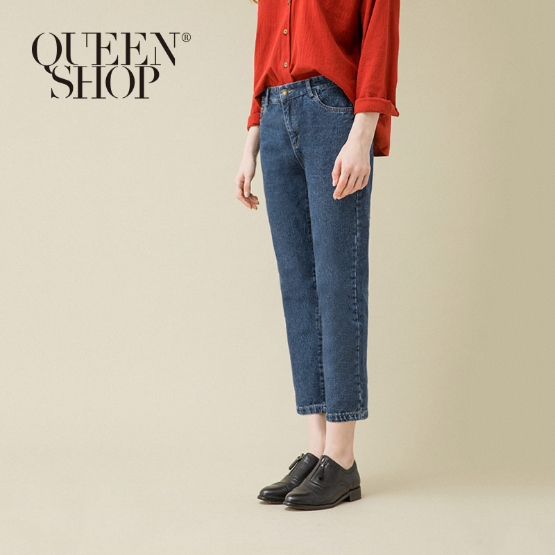 Ｑｕｅｅｎ Ｓｈｏｐ【04011176】復古刷色深藍AB牛仔長褲 S/M/L＊預購＊