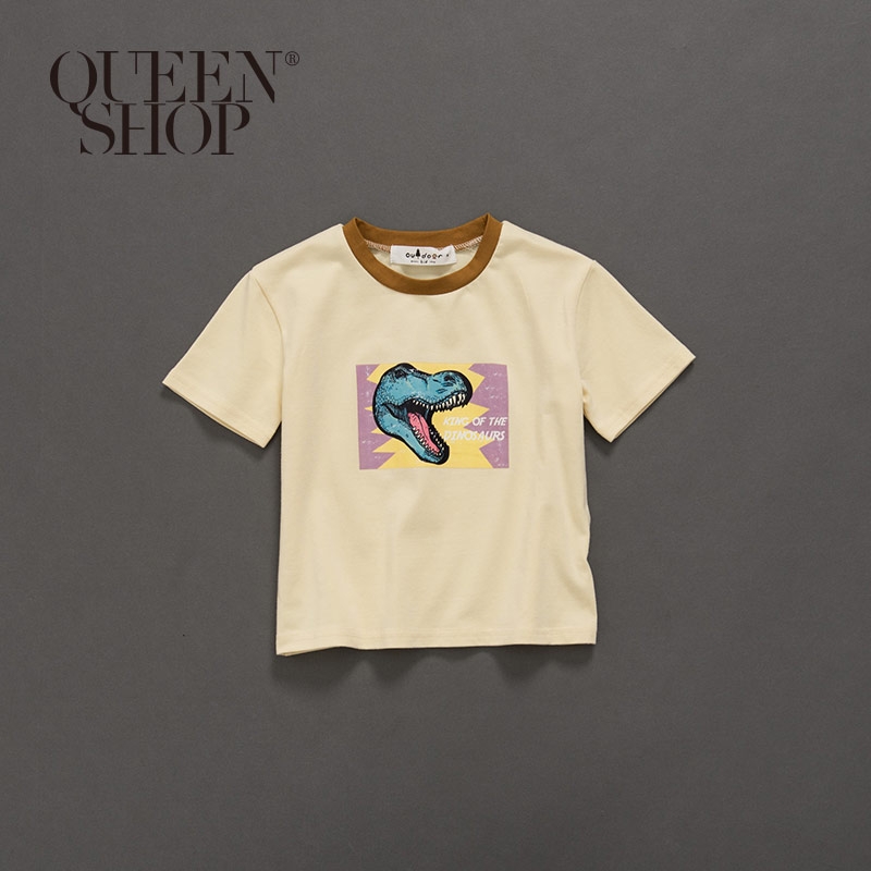 Ｑｕｅｅｎ Ｓｈｏｐ【01037664】童裝 親子系列 恐龍撞色領棉T S/M/L＊現+預＊