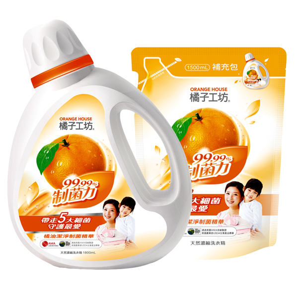 橘子工坊洗衣精制菌1800ml*3瓶+洗衣精補充1500ml*3包