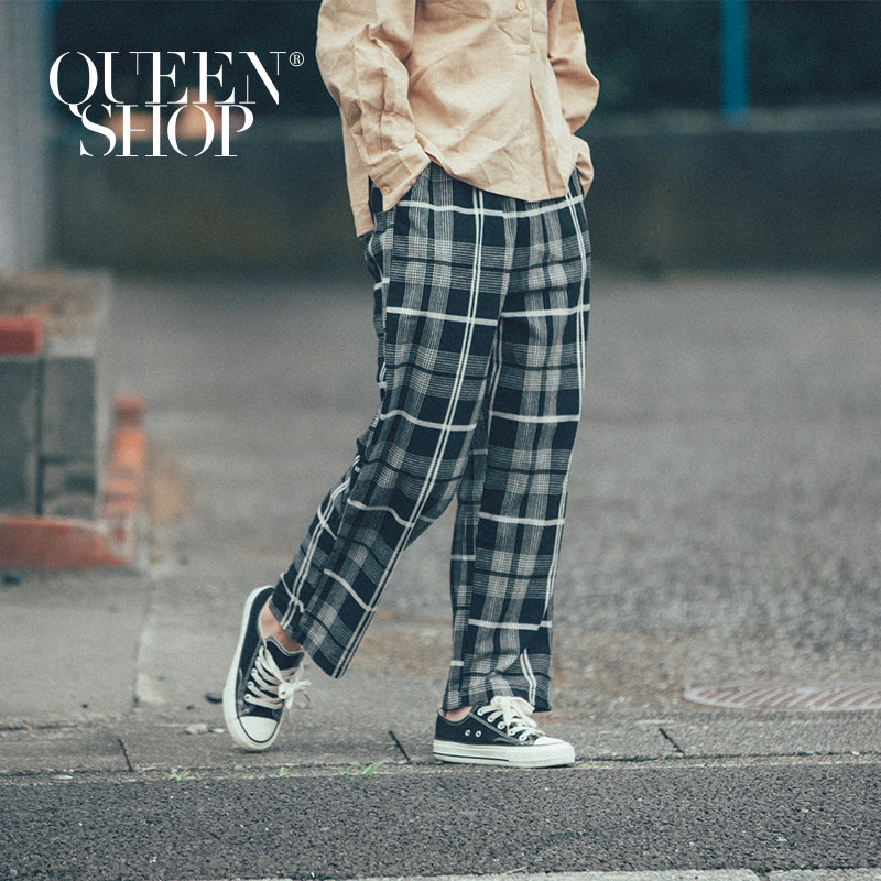 Ｑｕｅｅｎ Ｓｈｏｐ【04090371】配色格紋休閒長褲 兩色售＊現+預＊