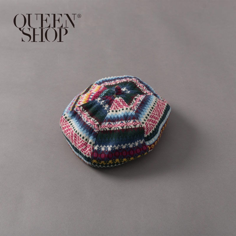 Ｑｕｅｅｎ Ｓｈｏｐ【07020563】毛料民俗風圖騰貝蕾帽＊現+預＊