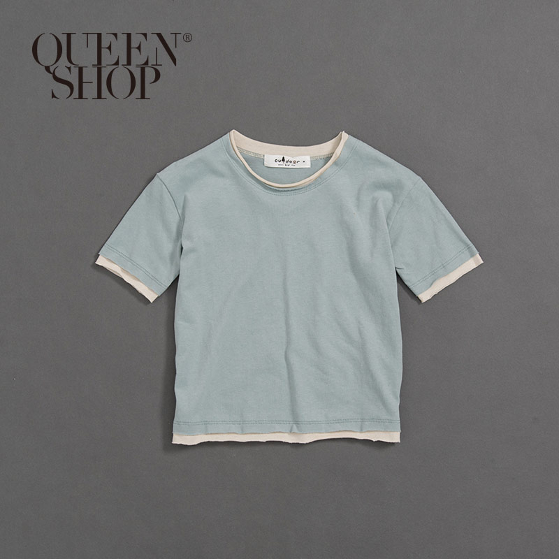 Ｑｕｅｅｎ Ｓｈｏｐ【01038056】童裝親子系列撞色滾邊T 三色售S/M/L/XL/2XL＊現+預＊