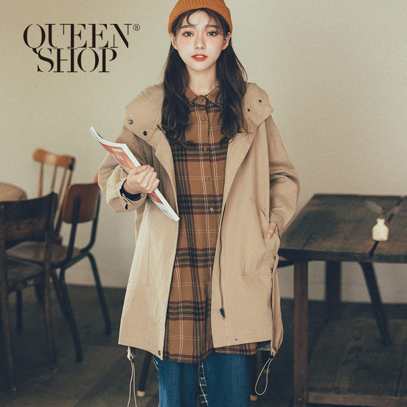 Ｑｕｅｅｎ Ｓｈｏｐ【02071162】拉鍊連帽長版休閒外套 兩色售＊現+預＊