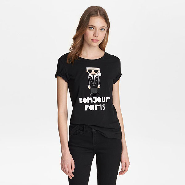 KARL LAGERFELD BONJOUR PARIS Tee-黑