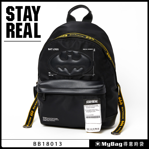 STAYREAL x BATMAN 後背包 黑色 黑暗騎士後背包 筆電後背包 BB18013-K1 得意時袋