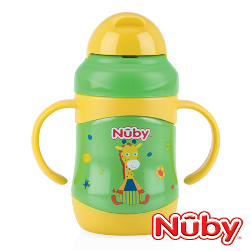 Nuby 不銹鋼真空學習杯 長頸鹿 220ml (雙耳把手/粗吸管)