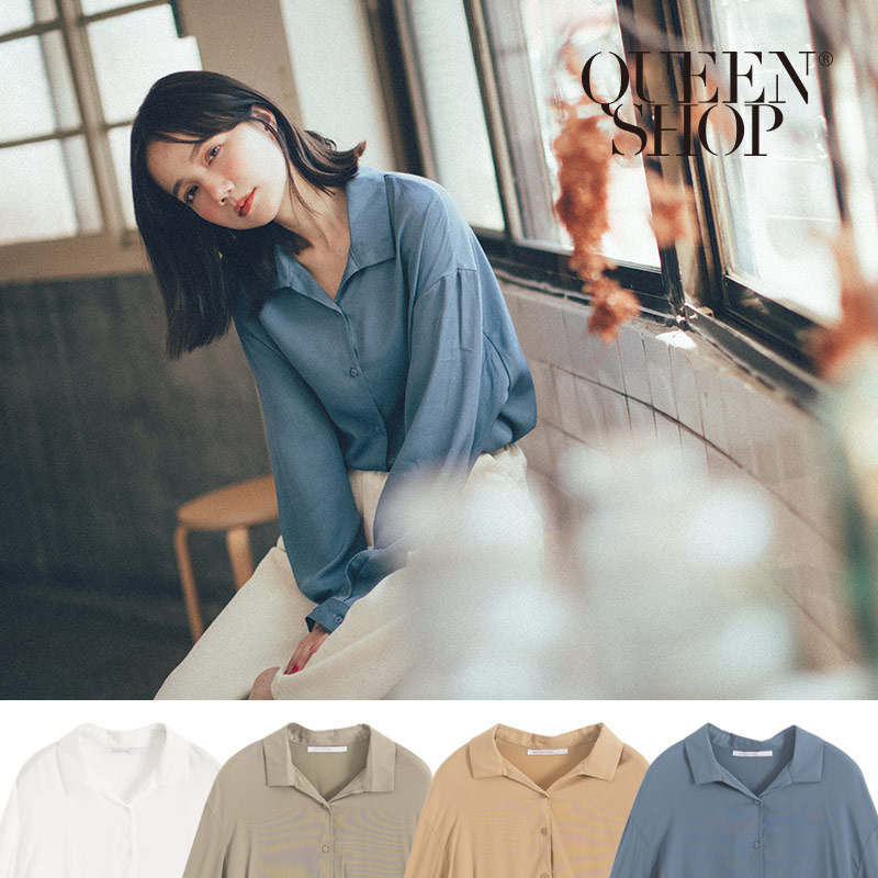 Ｑｕｅｅｎ Ｓｈｏｐ【01023560】基本百搭素色排釦造型長袖襯衫 四色售＊現+預＊