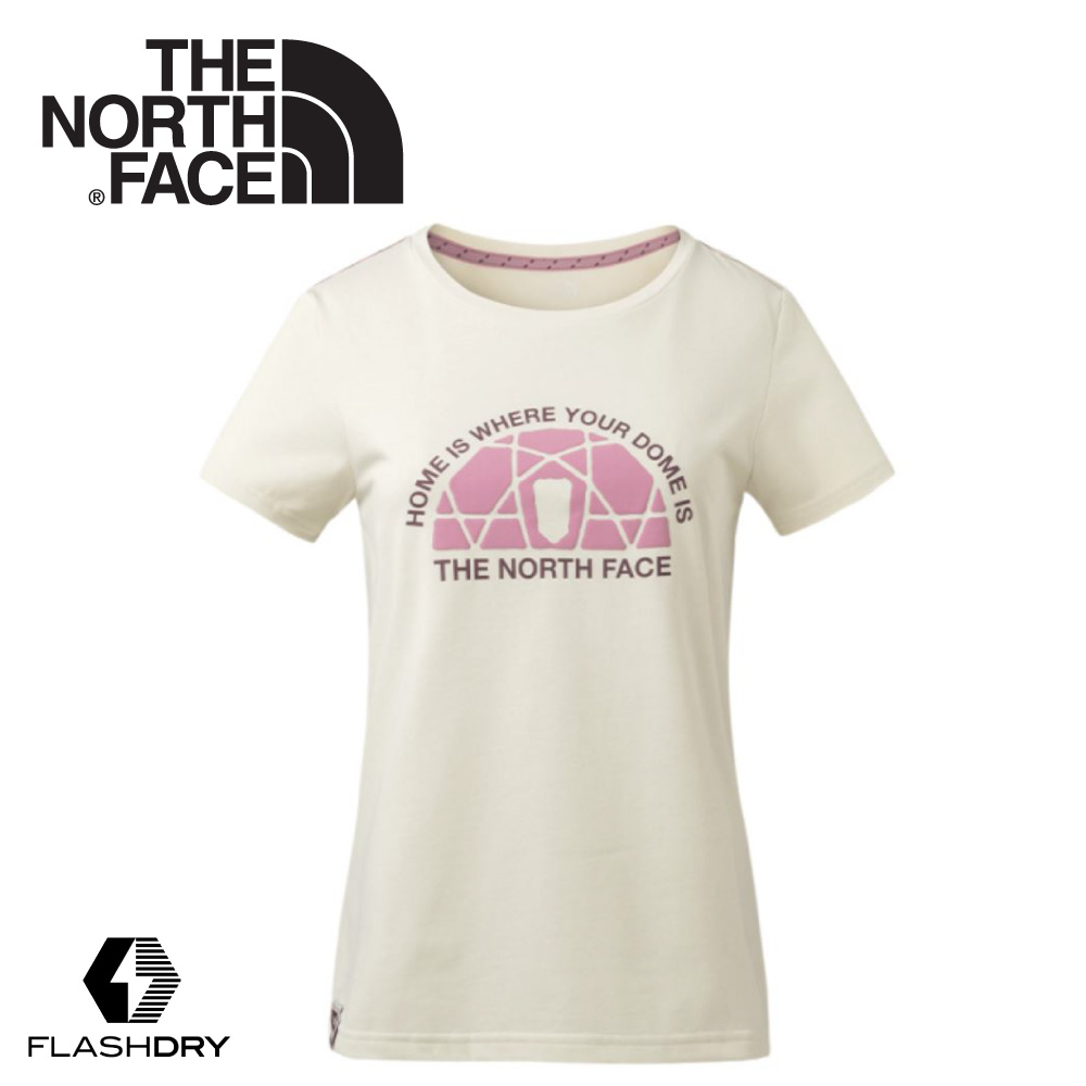 【The North Face 女 FlashDry排汗短袖T恤《米》】3CIM/短袖上衣/運動短袖/T恤