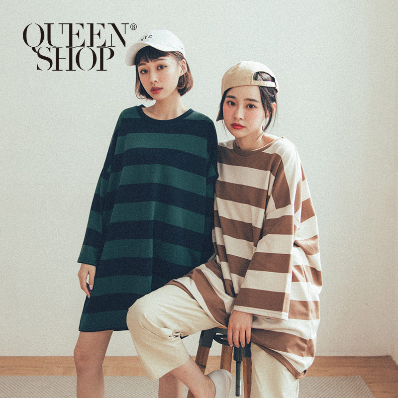 Ｑｕｅｅｎ Ｓｈｏｐ【01096380】MIT寬版條紋長版上衣 兩色售＊現+預＊