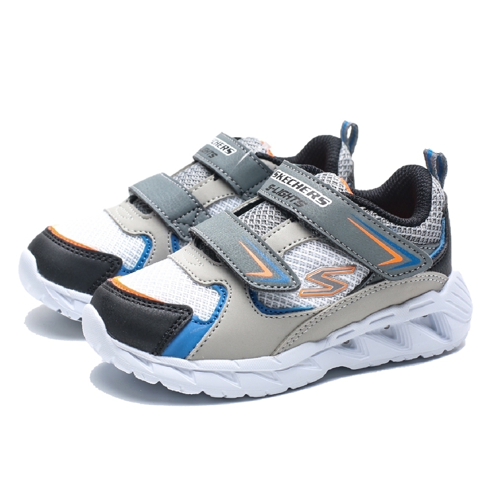 SKECHERS VENDOW 灰藍橘 燈鞋 發光 網布 透氣 慢跑 運動鞋 小童(布魯克林) 90751NGYBK