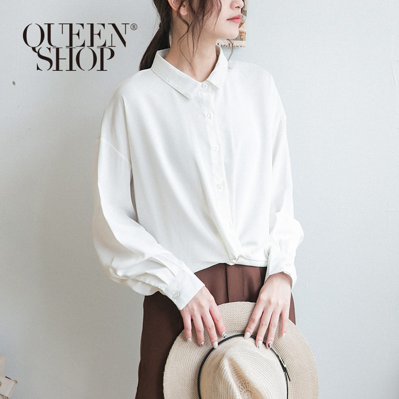 Ｑｕｅｅｎ Ｓｈｏｐ【01023502】簡約素色前扭結造型雪紡襯衫 兩色售＊現+預＊