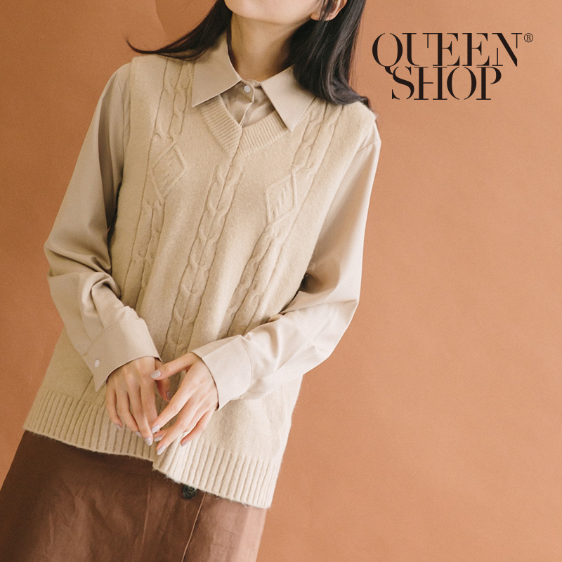 Ｑｕｅｅｎ Ｓｈｏｐ【01012360】麻花毛衣背心 兩色售＊現+預＊