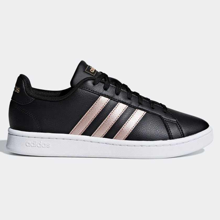 ADIDAS GRAND COURT 女鞋 休閒 經典 復古 基本 皮革 舒適 黑 粉【運動世界】F36486