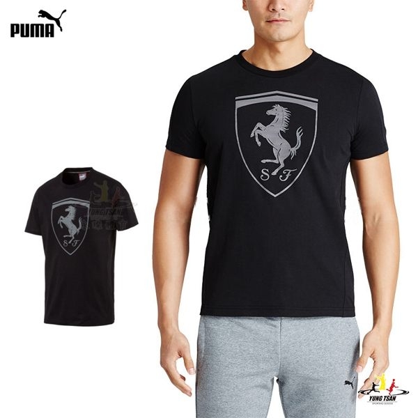 Puma Ferrari 黑 男 法拉利 短袖 上衣 經典系列 大盾牌 短袖 T恤 運動服飾 57366801