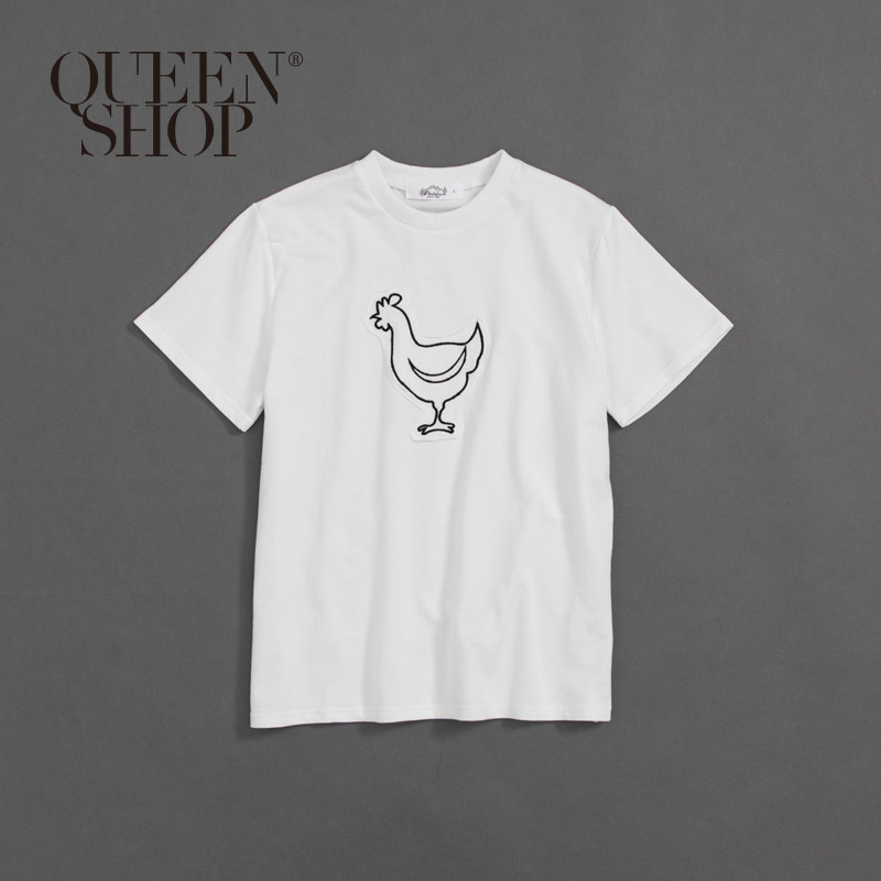 Ｑｕｅｅｎ Ｓｈｏｐ【01038027】女裝 親子系列 公雞貼布繡短T S/M/L＊現+預＊