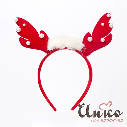 UNICO 歐美聖誕節慶造型髮箍/髮飾-雪白點點鹿角